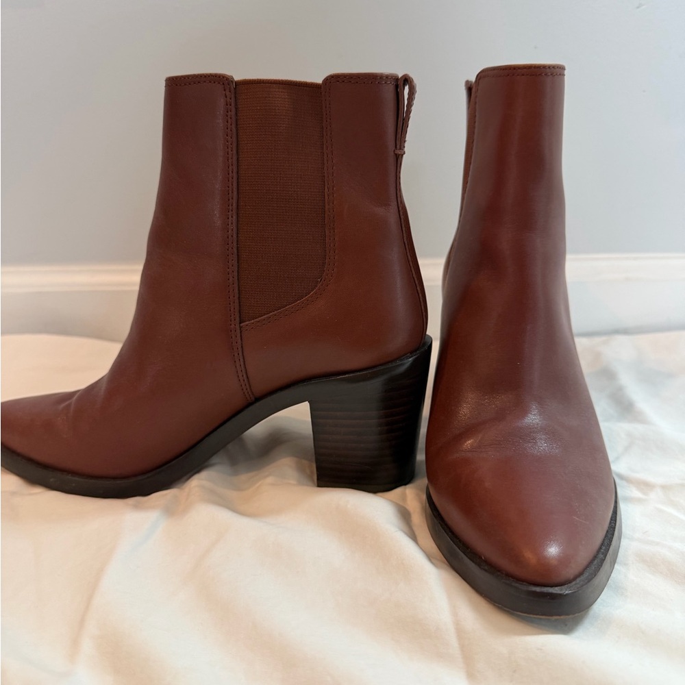 Madewell Newbury Brown Leather Chelsea  Ankle Boots Block Heel Size 7.5